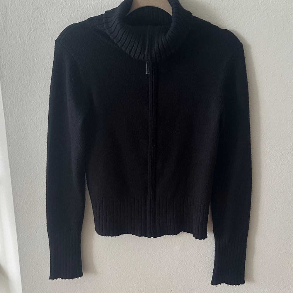 Topshop Black Cowl Neck Zip Up Sweater